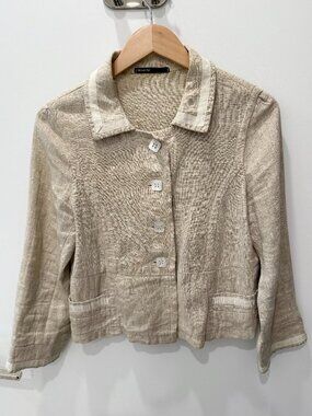 Vintage 100% Linen Cropped Jacket | Neutral Oatmeal | Minimalist